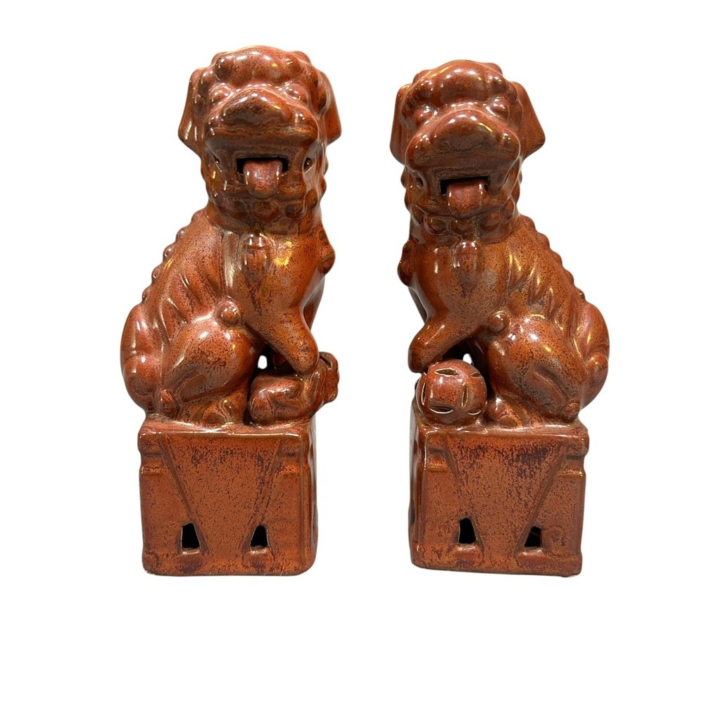 Pair Ceramic Foo Dogs bookends  Statue Guardion Decor made in Japan